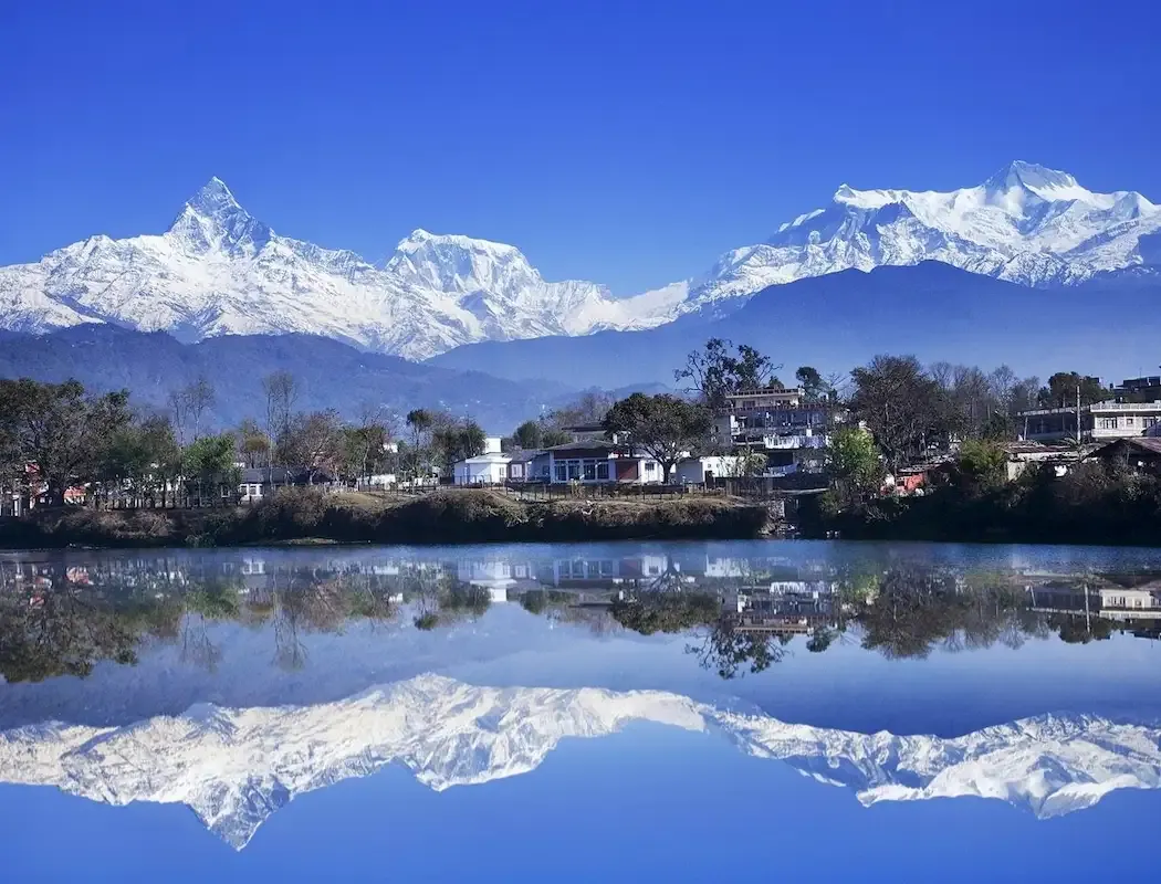 The Annapurna range over Phewa Lake, Nepal