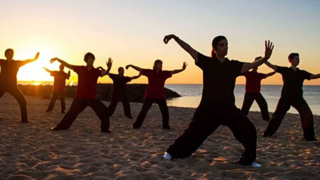 Qigong on the beach in India
